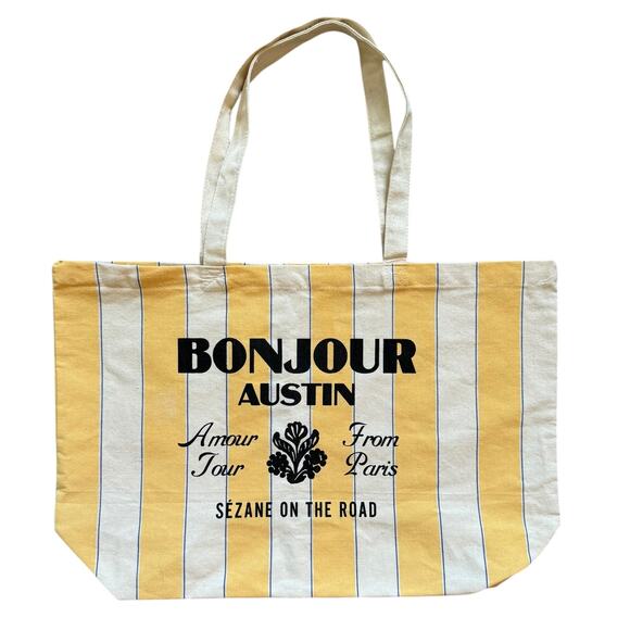 Sézane Handbags - Sezane Bonjour Austin On The Road Striped Canvas Tote Bag in Yellow and Cream